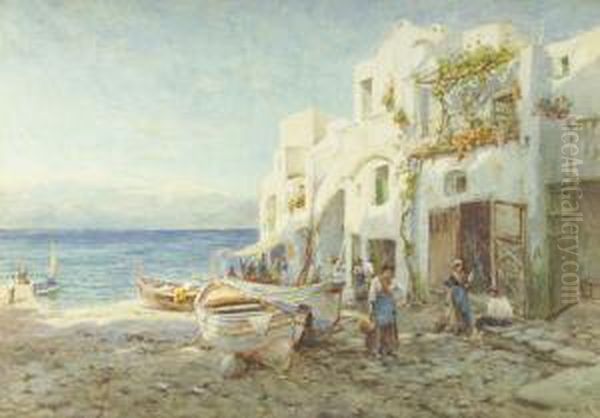 Italian Coastal Scene With Figures And Fishing Boats - view 1
