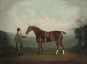 A Bay Hunter Held By A Gentleman In A Landscape