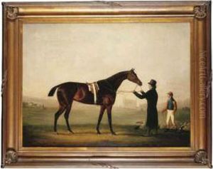 A Bay Racehorse Held By A Trainer