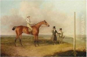 Bay Racehorse With Jockey And Groom