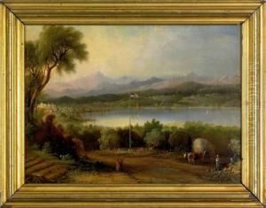Oil Oncanvas View Of Meredith by Edmund C. Coates