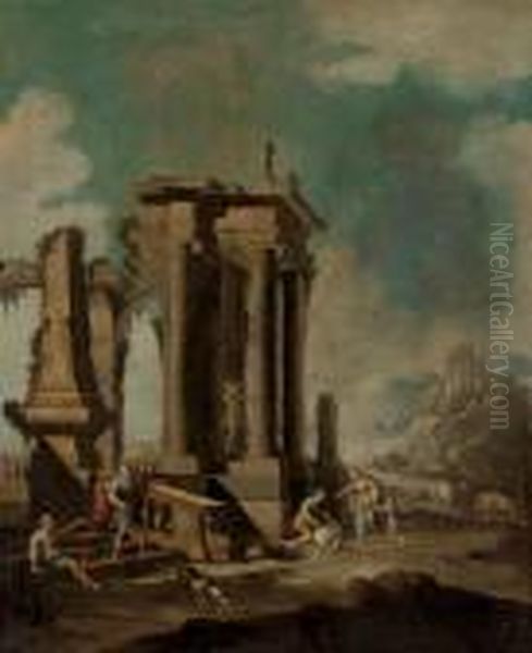 A Coastal Landscape With Figures By Classical Ruins - view 1