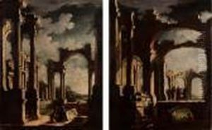 Fantasia Architettonica Con Tremonaci Pellegrini Su Un Ponte E Popolani by Leonardo Coccorant
