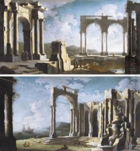 Capricci Costieri Con Architetture Fantastiche E Figure by Leonardo Coccorant