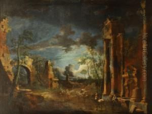 Paisaje Con Capricho Arquitectonico Y Figuras by Leonardo Coccorant