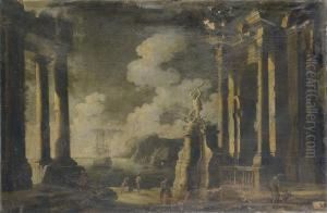 Capriccio Architettonico Con Statua Di Ercole E Figure