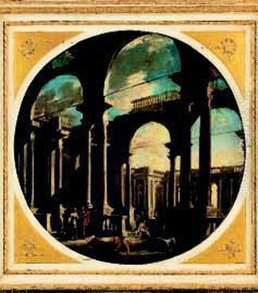 Capriccio Architettonico Con Figure A Passeggio E Terme Sullo Sfondo - view 1