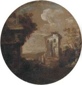 A Capriccio Of Classical Ruins With A Fountain by Leonardo Coccorant