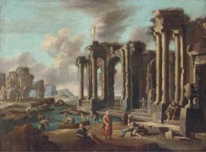 A Capriccio Of Roman Ruins With Travellers