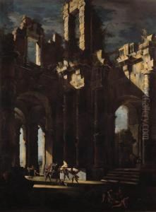 Classical Ruins With Banditti by Leonardo Coccorant