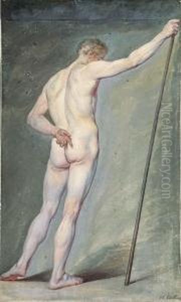 A Nude Holding A Stick, Seen From Behind - view 1
