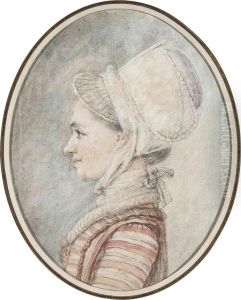 Portrait Of A Young Woman, 
Bust-length, In Profile To The Left, In A Bonnet And A Striped Gown by Charles-Nicolas I Cochin