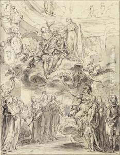 King Louis Xiv And The Dauphin
Crowned By Glory And Immortality,and Acclaimed From Below By The
Sciences, The Arts And The Frenchpeople Led By Minerva - view 1