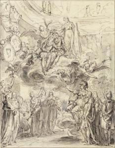 King Louis Xiv And The Dauphin 
Crowned By Glory And Immortality,and Acclaimed From Below By The 
Sciences, The Arts And The Frenchpeople Led By Minerva