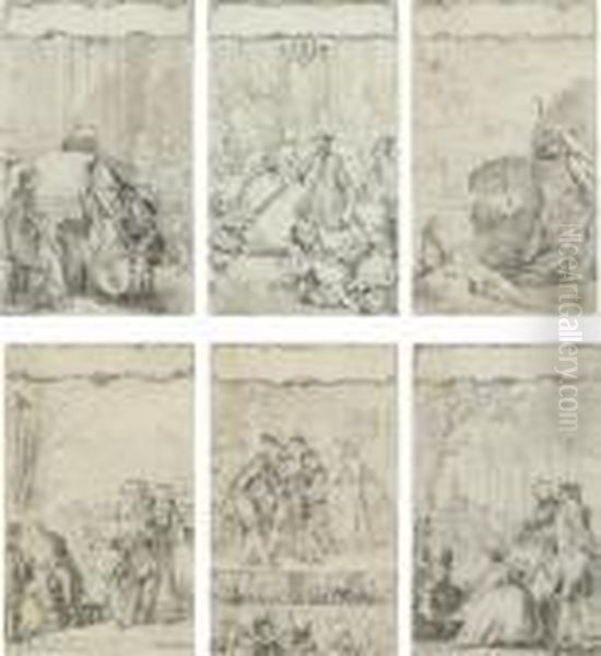 Suite De Six Dessins
Representant Des Scenes Galantes, Des Acteurs De Theatre Ou Des
Mucisiens - view 1