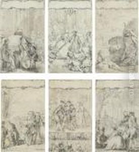 Suite De Six Dessins
Representant Des Scenes Galantes, Des Acteurs De Theatre Ou Des
Mucisiens by Charles-Nicolas I Cochin