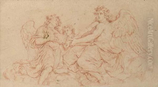 Three Music-making Angels Seated On A Cloud - view 1