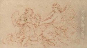 Three Music-making Angels Seated On A Cloud