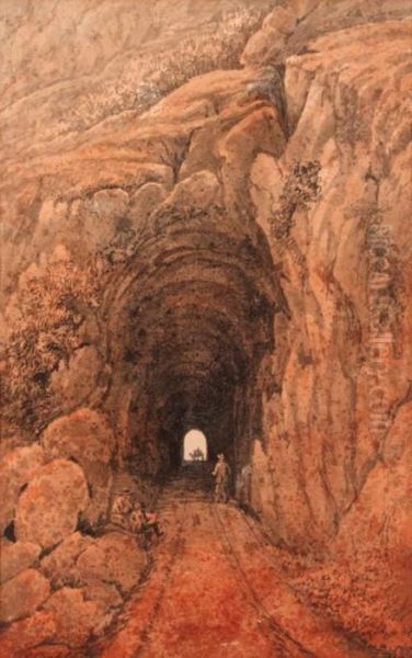 A Figure At The Entrance To A Mountain Tunnel - view 1