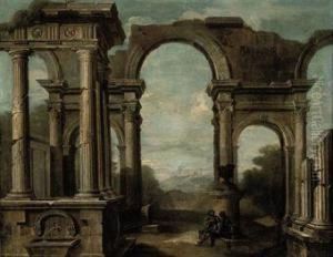An Architectural Capriccio With Figures Beneath An Arch