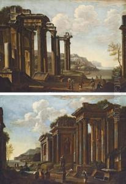 A Capriccio Of Classical Ruins 
Near The Coast, With Figures; And A Capriccio With Figures Amongst 
Classical Ruins - view 1
