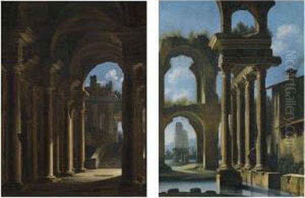 A Capriccio Of The Inside Of A Temple With Ruins Beyond - view 1