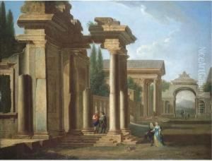 A Capriccio Of Classical Ruins With Elegant Figures Promenading