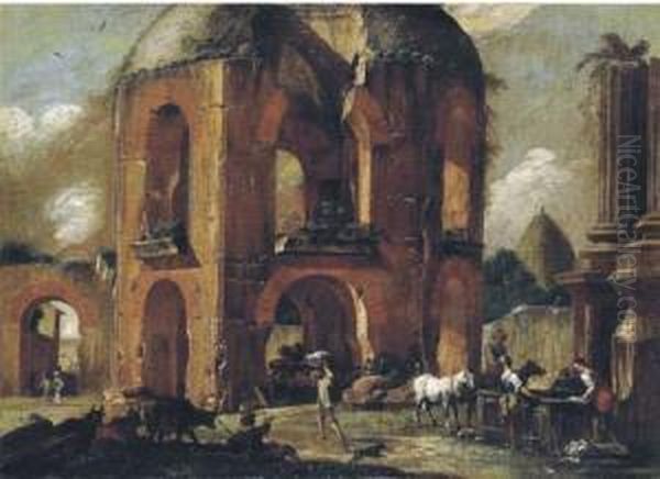 Roma, Veduta Fantastica Del Tempio Di Minerva Medica, Con Unabbeveratoio E Astanti - view 1
