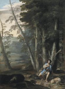 A Wooded Landscape With The Prodigal Son by Domenico (Micco Spadaro) Gargiulo
