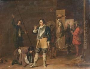 A Guardroom Interior With The Call To Arms by Pieter Codde