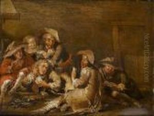 Soldiers Playing Cards In An Interior by Pieter Codde