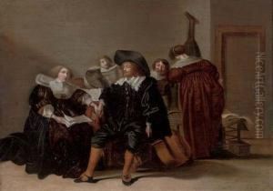 Elegant Company In An Interior by Pieter Codde
