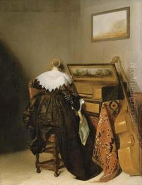 A Lady Seated At A Virginal Holding A Letter - view 1