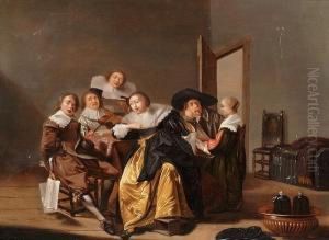 An Elegant Company Making Music In An Interior by Pieter Codde
