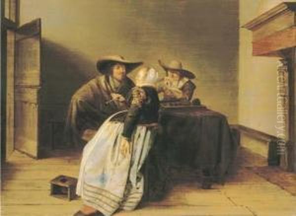 An Interior With Two Soldiers And A Lady - view 1