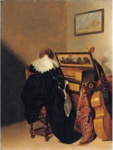 An Interior With A Lady Seated At Virginals, Seen From Behind, A by Pieter Codde