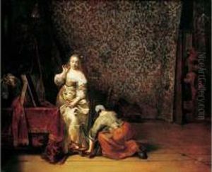 Une Dame Et Sa Servante Dans Un Interieur Hollandais. by Pieter Codde