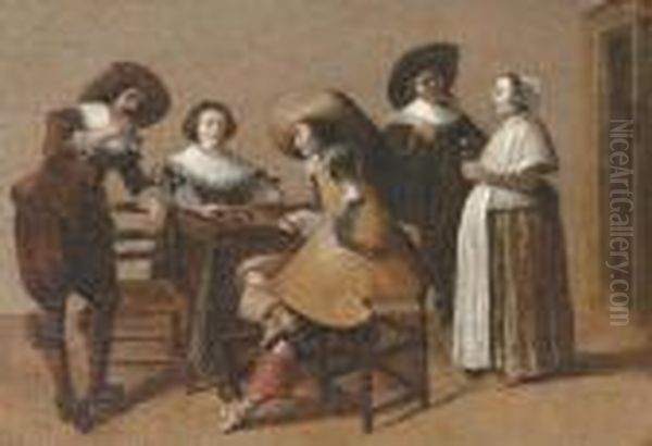 An Elegant Company Drinking And Playing Backgammon In An Interior - view 1