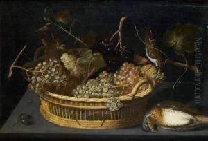 Cesta Di Vimini Con Tralci D'uva E Uccelli by Francesco Codino