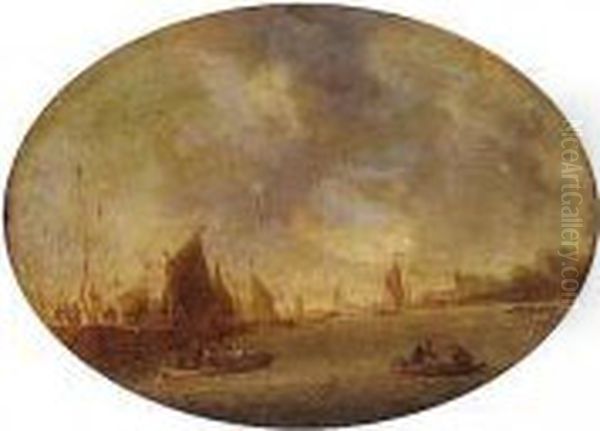 An Estuary Scene With Figures In A Ferry, Other Shipping Beyond - view 1