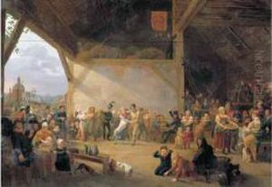 Fete Villageoise Pour L'anniversaire De La Bataille De Waterloo by Constantin Fidele Coene