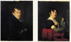Perroquet Pose Sur Le Bras D'une Jeune Femme by Constantin Fidele Coene