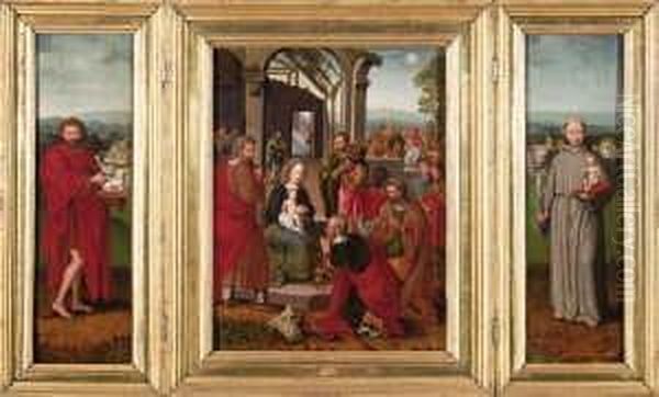 Triptychon. Mittelbild: Die
 Anbetung Der Konige. Innenseite Der Seitenflugel: Johannes Der
 Taufertriptychon. Mittelbild: Die
 Anbetung Der Konige. Innenseite Der Seitenflugel: Johannes Der
 Taufer Bzw. Der Hl. Antonius. Ausenseite Der
 Seitenflugel - view 1