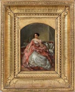 Portrait De Femme A La Robe Rose by Leon Cogniet