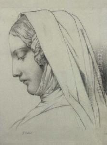 Head Of A Nun In Profile To The Left by Leon Cogniet