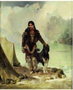 Indienne Et Son Chien Pres Du Lac by Leon Cogniet