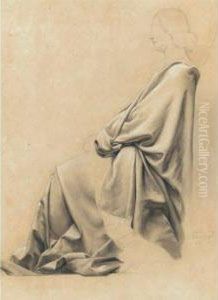 Drapery Study For A Seated
Angel, Study For The Chapel Of The Virgin, Church Of La Madeleine Au
Sepulchre, Paris by Leon Cogniet