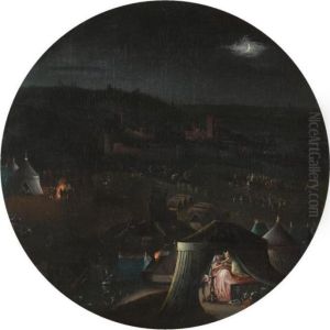 The Assyrian Camp At Night, With Judith Beheading Holofernes In His Tent by Gillis Coignet