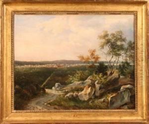 Vue De Fontainebleau Et Du Chateau. by Jules Louis Phillipe Coignet
