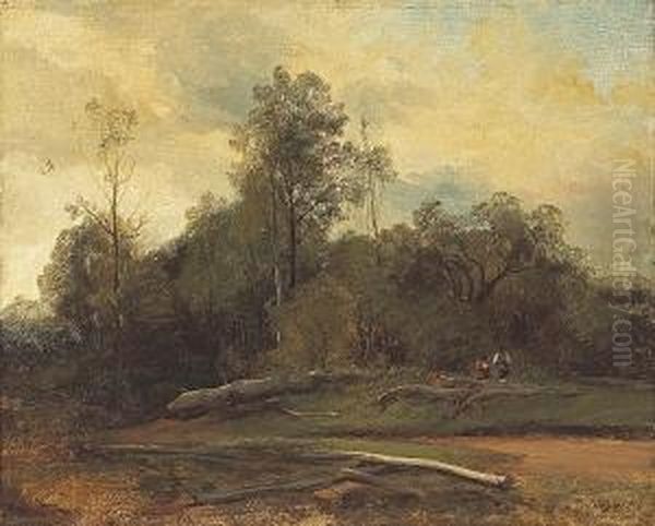 A Wooded Landscape With Figures Resting By Aroad - view 1